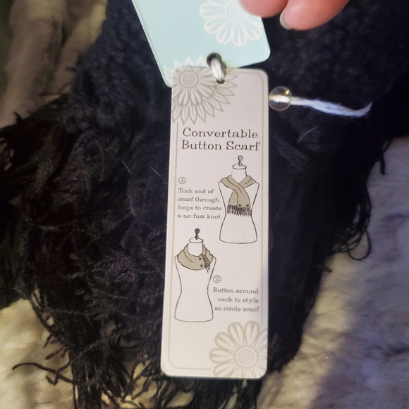 Mud Pie Bag Lady Black Ellie Convertible Button Scarf - Picture 7 of 7